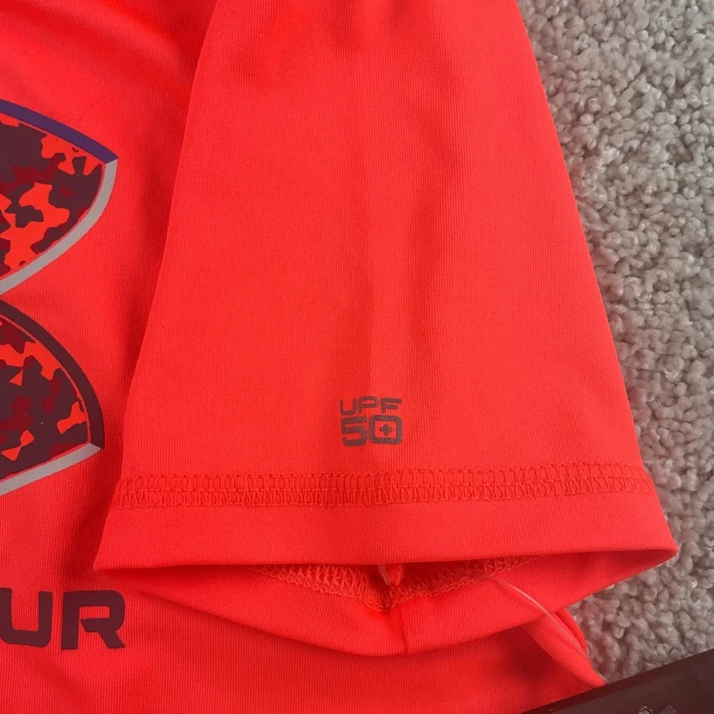 Under Armour Boys‎ Youth Small Neon Orange UPF 50+ Swim Shirt Rash Guard NWT